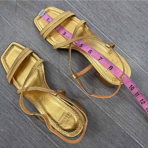SEZANE PERNILLE SANDALS GOLD 37 6.5 Strappy Block Heel Square Toe Metallic Shoes - Picture 10 of 16